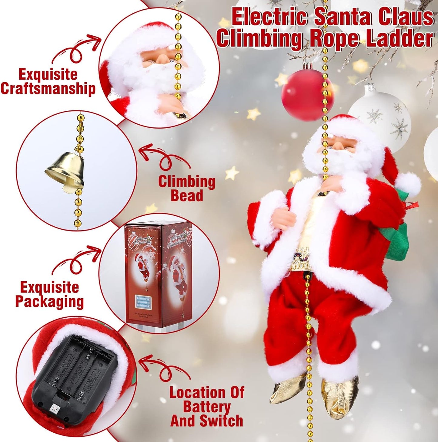 (🔥2023 BEST GIFT TO FAMILY🔥)Electric Chimney Climbing Santa Claus Musical Toys